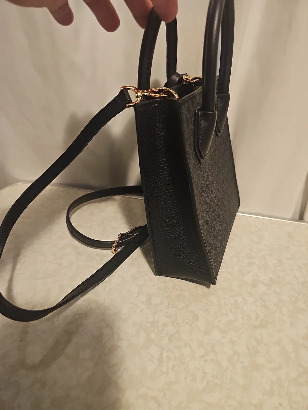 New Michael Kors Black Logo Mini Purse Crossbody Satchel with Gold Hardware